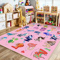 Kids Rug for Playroom, 4x5 Feet Educational Rug for Learn The ABC Alphabet, Soft Machine Washable Non-Slip Cute Marine Organisms Carpet for Classroom Toddler Nursery Kids Room Decor Mat, Pink