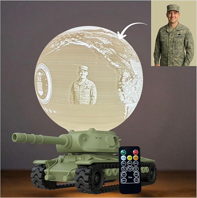Personalized Air Force Custom Moon Lamp – Custom Military Moon Light with Photo & Text | USAF Veteran Gift for Airmen & Military Families | 3D Printed Night Light with U S Air Force Logo