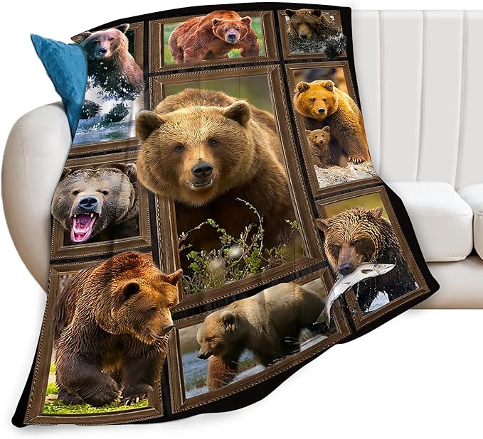 jerkboo Bear Blanket Throws Bear Gifts Bear Throw Blanket for Girls Women Kids Adults Soft Warm Cozy Fleece Blanket for Couch Sofa Bed 80""x60""