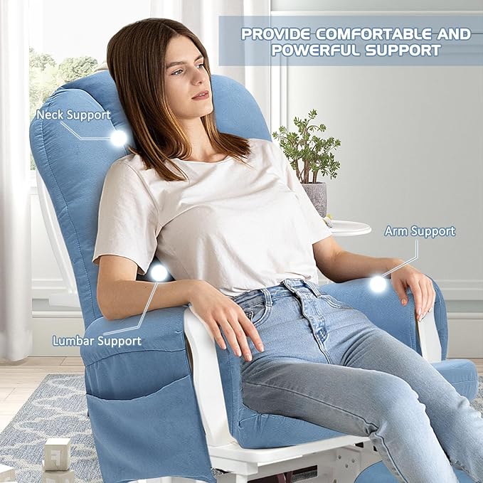 BECHAEO 5PCS Suede Glider Rocker Replacement Cushions with Ottoman Cover Thicken Soft Rocking Chair Cushion Set for Indoor Nursery Glider Rocking Chair, Blue