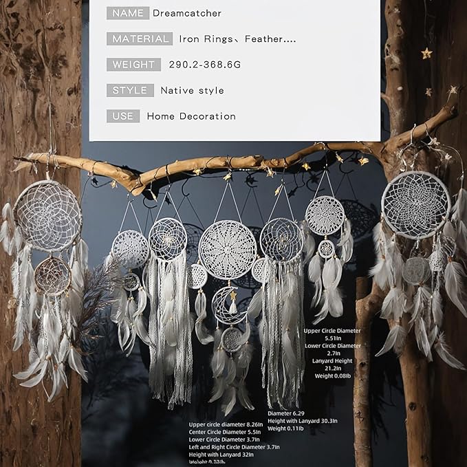 Dream Catcher Wall Decor,Large Boho Dream Catcher with Luxurious Feathers & Beads, Handmade Wall Hanging for Bedroom, Nursery, Living Room, Gift Ready for Girls & Adults (Black-Blue)