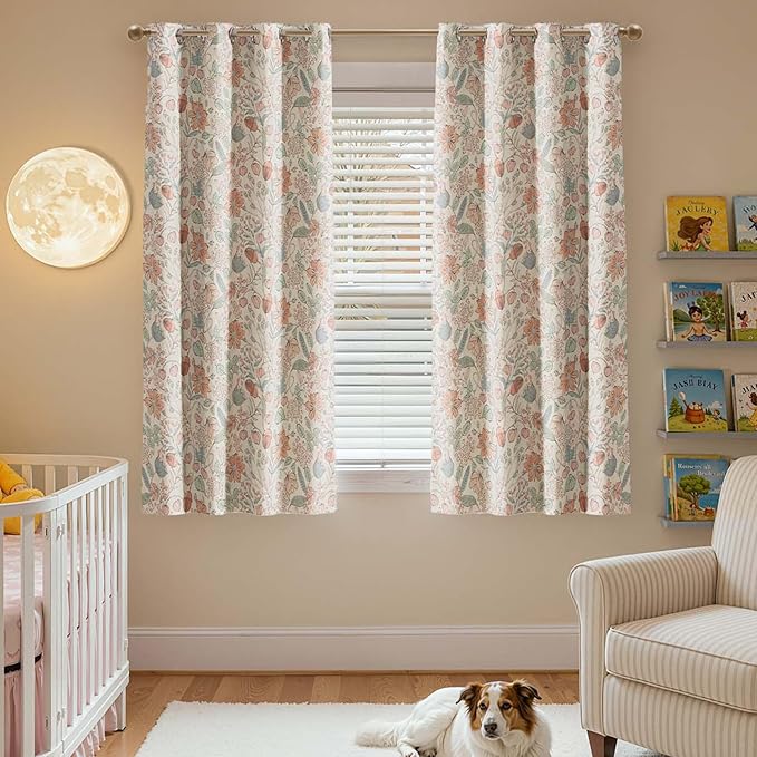 jinchan Nursery Curtains 95% Blackout Pink Floral Curtains for Girls Room, 63 Inch Length Farmhouse Drapes for Bedroom Living Room Darkening Window Treatment Grommet Top Set of 2 Panels