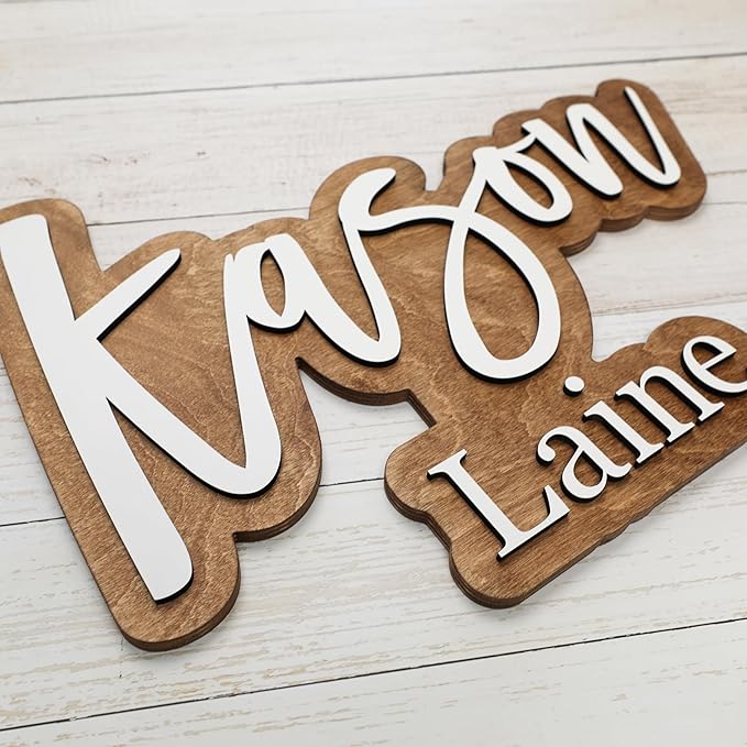 Hickory Hollow Designs Wooden Name Signs for Nursery, Baby Name Sign, Name Signs for Kids Room, Custom Plaque, Nursery Wall Art, (Kase Anthony)