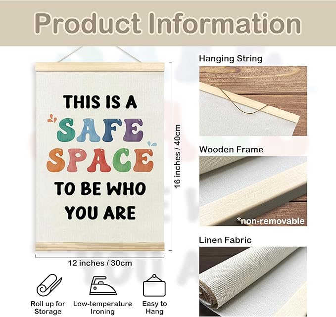 TLESKE Safe Space Poster Hanger Frame for Classroom Therapy Counseling Office, Therapist Hanging Wall Art Decor Framed, Kids Room Bedroom Wall Prints Picture Artwork Banner, 12x16