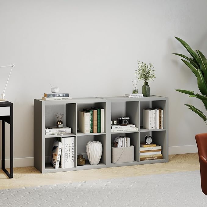 Wood 4 Cube Organizer Shelf, 14.6" x 30" x 30" Square Storage Cubes with 4 Storage Spaces, 2 x 2 Shelf Organizer for Bedroom, Living Room, Playroom, Light Gray