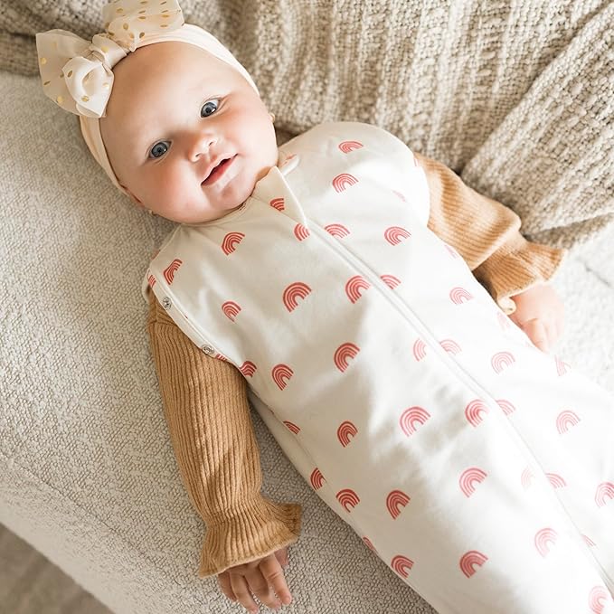 Tiny Twinkle Baby Sleep Sack 3-6 Months 1.0 TOG, Cotton & Elastane Wearable Blanket, Swaddle Transition Micro-Fleece, Machine Washable (Rainbows)