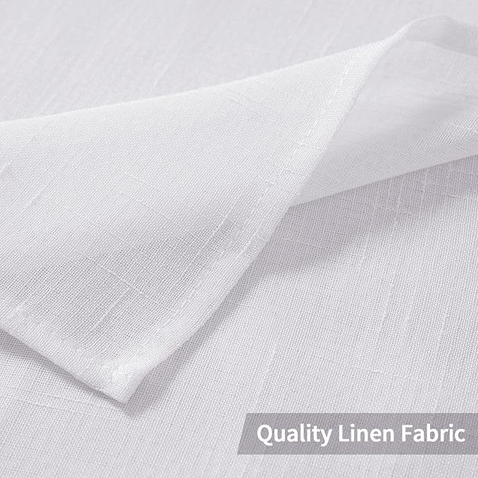 MIULEE Natural Linen Sheer Window Curtains - Elegant Solid White Drapes Grommet Top Voile Panels for Bedroom Living Room (52X96 Inch)