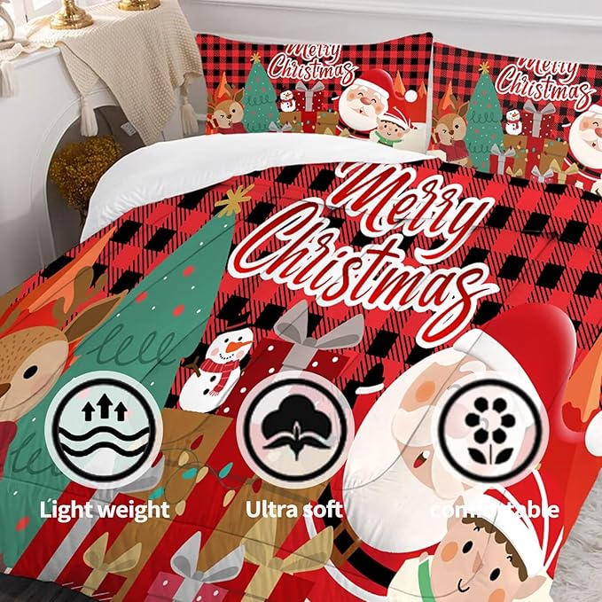 Christmas Comforter Set Twin Size Black and Red Plaid Bedding Sets Xmas Gift Christmas Themed Festival Quilt Set,1 Comforter + 1 Pillow Case
