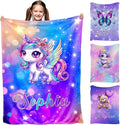 Ship Next Day, Custom Baby Blanket with Name for Girls Boys, Cute Unicorn Blankets, Personalized Name & Animals Blankets for Kids Teens, Christmas Birthday Gifts for Daughter Son Nephew Niece