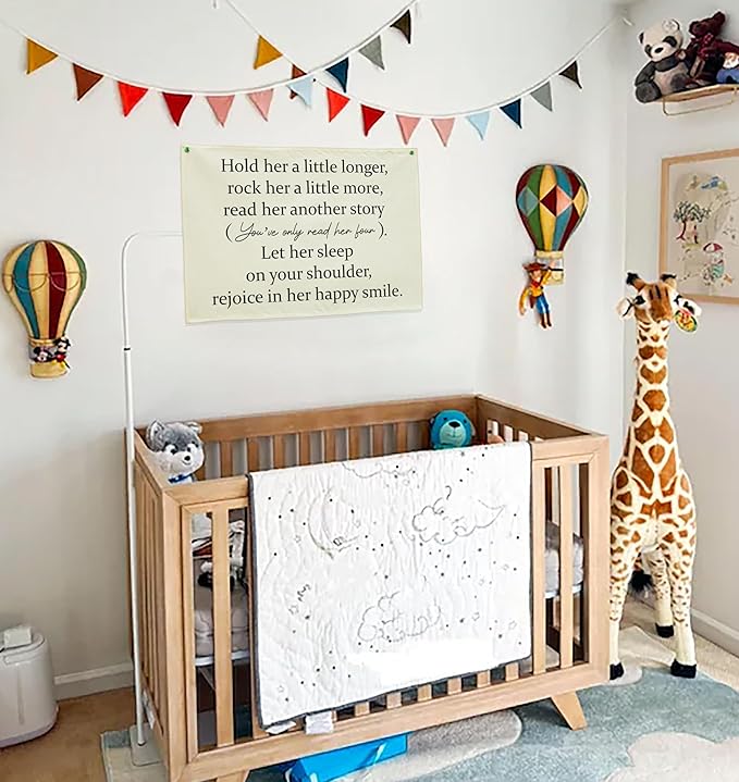 Girls Nursery Canvas Rectangular Banner-Hanging Flag Wall Decoration for Baby Girls Kids,Above Crib Bedroom Playroom Dorm Decor,Baby Shower Christmas Gift-Hold Her A Little Longer 28.5"L×20"W