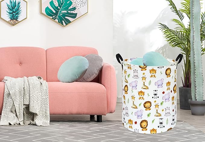 KUNRO Tiger Animals Round Laundry Basket Hamper Kids Toys and Clothes Storage Basket Children Gift Basket Baby Toy Organizer Bins for Room Decor