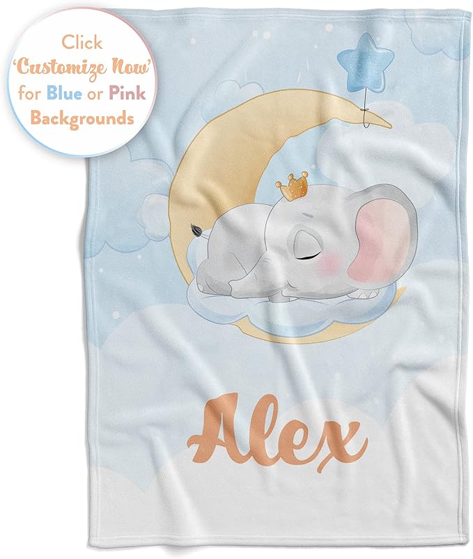 Custom Baby Blankets with Name | Personalized Elephant Newborn Blanket for Baby Girl and Baby Boy | Unisex Warm Soft Sherpa Swaddle Blanket Minky | (Elephant, Sherpa 50"x60")
