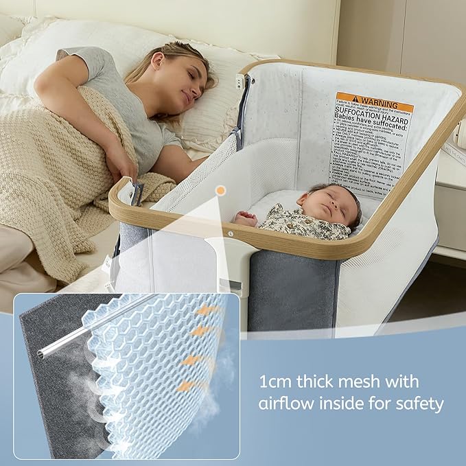 Rocking Bassinet for Baby 3 Motion Auto Rolling Newborn Cradle Electric Automatic Bedside Sleeper Rocks Itself 5 Height Adjustable with Music, Wheels, Storage, Light Grey