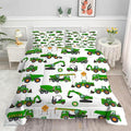 Comforter Set Green Tractor: Queen Size Cartoon Excavator Truck Car Bedding Sets for Boys Kids Teens Toddler Construction Vehicles Quilt Bed Set with 1 Comforter & 2 Pillowcases