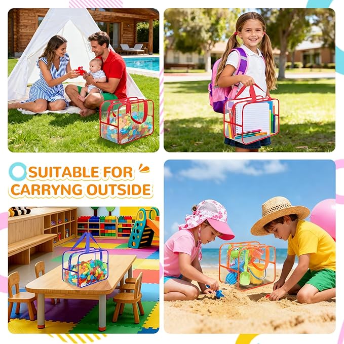 8 Packs Widen X-Large Toy Storage Bags 12.6×9.25×6.9In with Labels, Reusable Clear PVC Board Game Storage, Travel Waterproof Organizer Bags with Zipper for Building Blocks, Puzzle, Stuffed Animals