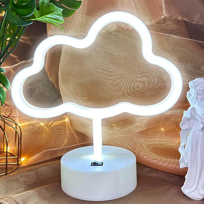 Cloud Neon Sign - White LED Cloud Light for Bedroom Decor, USB/Battery Powered, Aesthetic Neon Sign Lamp for Kids, Teens, Adults, Birthday Parties, Christmas