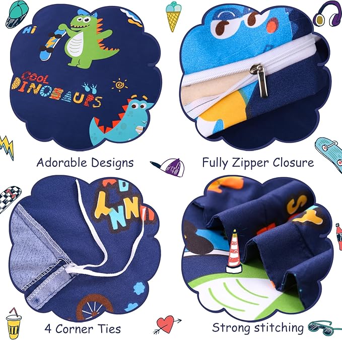 JSD Sports Dinosaur Kids Duvet Cover Set Full Size, 3 Piece Cute Printed Microfiber Comforter Cover with Pillow Shams Zipper Closure, Comforter Not Included