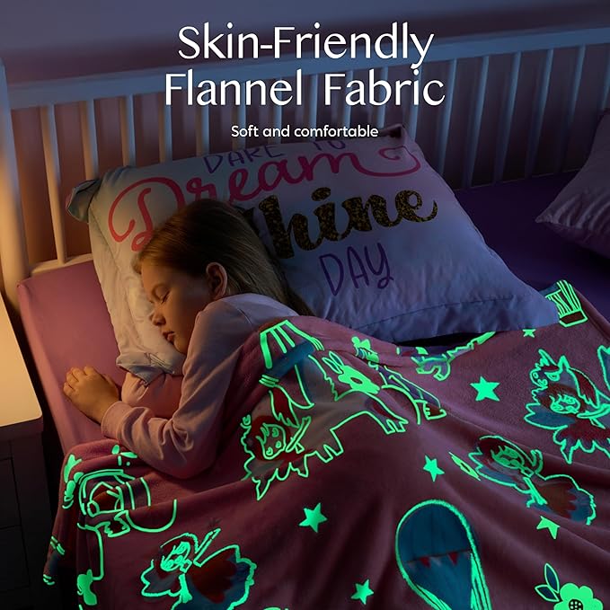 Joiedomi Glow in The Dark Blanket Unicorn Toys for Girls Age 2 3 4 5 6 7 8 9 10 11 12 Year Old Girl Gifts, Soft Cozy Flannel Kids Throw Blanket, Birthday Bedroom Decor 50"×60"