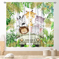 Jungle Safari Animals Curtains, Cartoon Animals Lion Giraffe Elephant Woodland Tropical Leaf Green Window Drapery for Kids Boys Girls Baby Living Room Bedroom Nursery 2 Panels, 63"x72" Inch