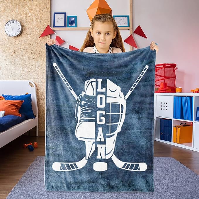 Custom Name Number Hockey Blanket: Personalized Gift for 0-3 Months Baby Nursery Blankets - Toddler Kids Boy Girl Adults Bedding Essentials(40 * 50inch)