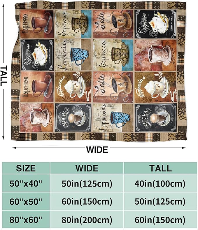 Tijuboni Coffee Throw Blanket Coffee Gifts for Women Men Girls Boys Kids Adults Soft Flannel Fleece Blanket for Couch Sofa Bed Home Decor 50"x60"