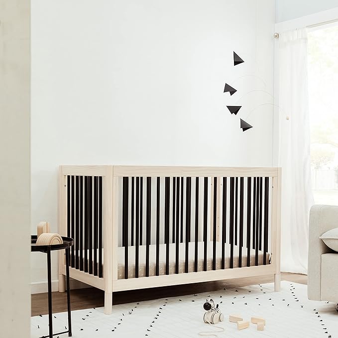 Babyletto Gelato 4-in-1 Convertible Crib with Toddler Bed Conversion in Washed Natural and Black, Greenguard Gold Certified