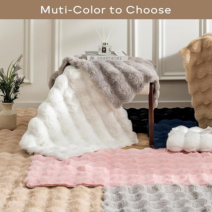 Ashler Faux Rabbit Fur Rug, Light Grey 5x7 FT Fluffy Soft Area Rug, Rectangle Fuzzy Carpet for Living Room, Bedroom, Machine Washable Shaggy Nursery Rug - 3D Bubble Rug