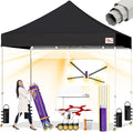 Tradesparker 10x10 Pop Up Canopy Tent,Commercial Movable Canopy with ApexCore LED & Rugged Casters-Instant Easy Setup Shelter Canopies with Weight Bags & Stakes for Oudoor Events Markets Vendors,Black