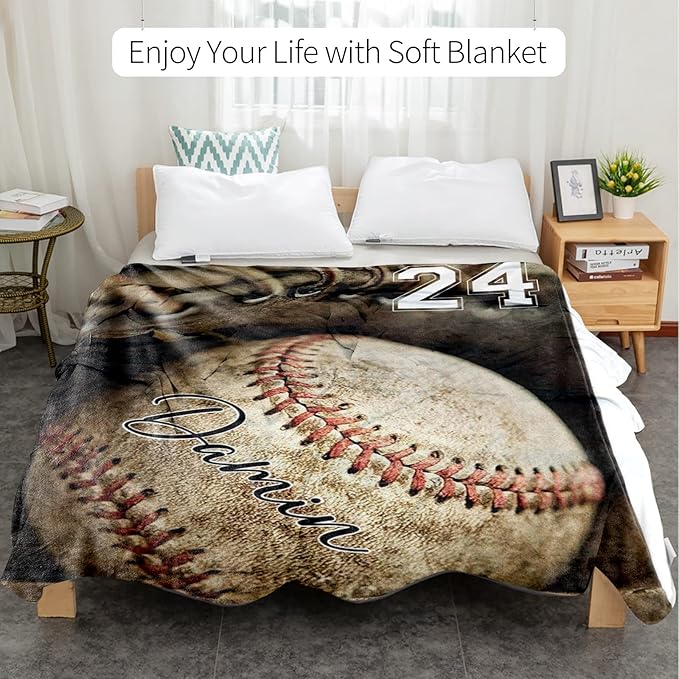 Personalized Baseball Blanket for Baby Boys and Girls - Soft and Fluffy Sport Blanket for Toddlers and Kids - Custom Name and Number Gift for Newborn(30"x40")