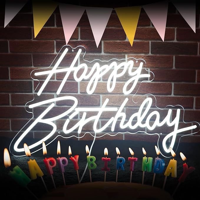 Happy Birthday Neon Sign for Wall Decor Neon Sign for Backdrop Light Up Happy Birthday LED Neon Signs for All Birthday Party Teen Bedroom Reunion Decoration Gifts USB 21.7x13.8 Inch (White)