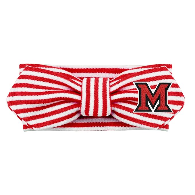 Creative Knitwear Miami Ohio RedHawks Infant Girls Red/White Striped Hair Knot Headband Embroidered Logo - Size Newborn - 4T