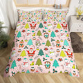 Manfei Christmas Duvet Cover Set Twin Size, Santa Claus Xmas Trees Animals Snowman Bedding Set 2pcs for Kids Girls, New Year Comforter Cover Soft Polyester Quilt Cover with 1 Pillowcase,No Comforter