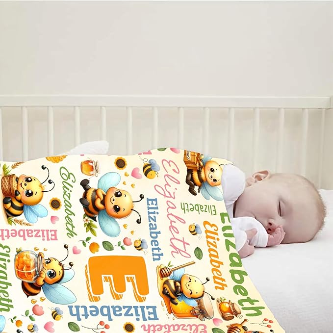 Personalized Custom Honeybee Preschool Blanket Gifts for Baby Toddler Kids Boys Girls - Customized Honeybee Super Soft Lightweight Flannel Sheets Decor for Crib Nap Couch - 30"x40" for Baby/Pets