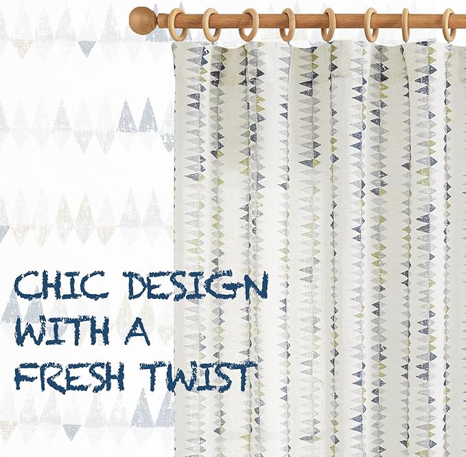 jinchan Linen Nursery Curtains for Living Room Boho Curtains for Bedroom Kids Room 84 Inches Long Geometric Printed Farmhouse Drapes Rod Pocket Window Treatment Curtain Set of 2 Panels Indigo-Gray