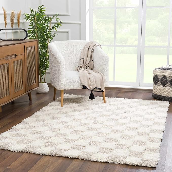 Hauteloom Atira Living Room, Bedroom Area Rug - Contemporary - Plush Pile - Cream, Light Beige, Light Brown - 6'7" Square