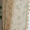Floral Farmhouse Curtains Closet Semi-Blackout Living Room Drapes 63 Inch Length Cotton Linen Blend Short Bohemian Window Curtain Panels with Tassel Beige Rod Pocket Bedroom Drapes, 1 Panel