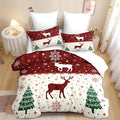 Christmas Duvet Cover Twin Size Red Bow Deer Bedding Set 2 Pieces Kids Boys Girls Xmas Christmas Tree Comforter Cover with Zipper Closure and 1 Pillowcase (No Comforter)