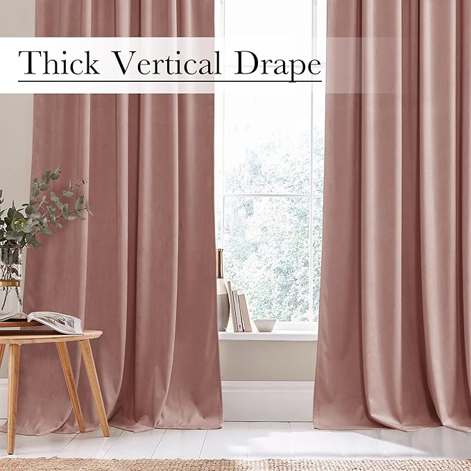 StangH Dusty Pink Velvet Curtains for Nursery Kids Back Tab Room Darkening Privacy Window Drapes Home Decoration for Bedroom/Living Dining Room/Spa/Office, W52 x L90, 2 Panels
