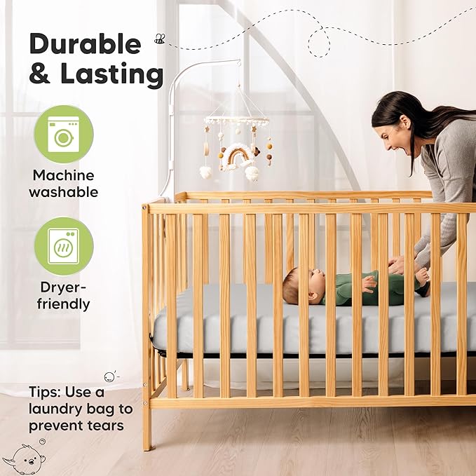 KeaBabies 2-Pack Fitted Crib Sheets for Boys, Girls, Baby - Soft Bamboo Viscose Cotton, 52x28 Standard Crib Mattress Sheets, Toddler Bed Mattress Cover, Gender Neutral, Breathable,Durable (Pearl Gray)