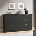 Black Dresser with 7 Drawer - 55” Wide Fluted Dresser for Bedroom with Metal Handle, Chest of Drawer, Wood TV Stand for Bedroom, Living Room, Black