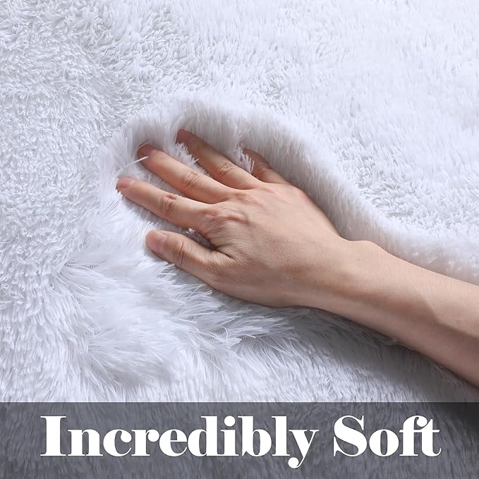 ONASAR White 6x9 Area Rugs for Living Room Bedroom, Washable Large Fluffy Bedside Throw Rug, Soft Plush Shaggy Fuzzy Floor Carpet for Nursery Kids Girls Boys Teen Dorm Home Office Decor Aesthetic