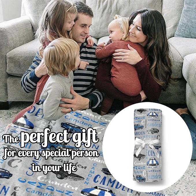 Personalized Car BlanketWith Name for Boys,Custom Name Blanket for Kids,Soft Flannel Car Toddler Blanket Customized Gift for Birthday Christmas Baby Shower Newborn Gift 60in X 80in 2-car Gray