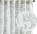 jinchan Linen Nursery Curtains 90 inch Long Woodland Wildlife Sage Green Print Drapes for Kid's Room Light Filtering French Country Farmhouse Curtains with Bunny and Forest Design Set of 2 Panels