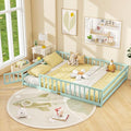 Giantex Queen Floor Bed with Door & Fence, Kids Wood Montessori Beds with Safety Guardrails, Floor Bed Twin for Kids, Boys, Girls, No Box Spring Needed, Mint Sky