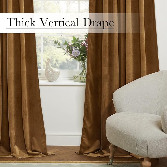 StangH Velvet Doorway Curtains Luxury Gold Brown Back Tab Thermal Insulated Window Drapes Privacy Blackout Room Divider for Autumn Living Room Decor Bedroom, W42 x L80, 1 Panel