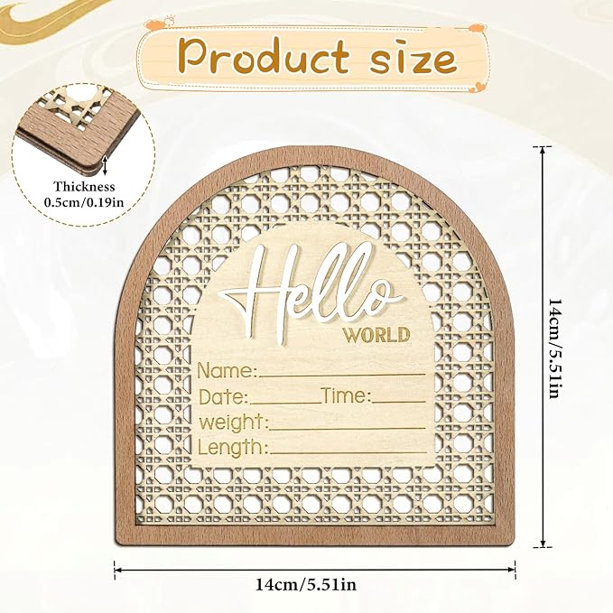 Baby Announcement Sign, 5.5in Wooden Arched Baby Shower Welcome Sign, Hello World Newborn Welcome Signs Birth Name Tag, Can be Used for Photo Props, Nursery, Newborn Gift