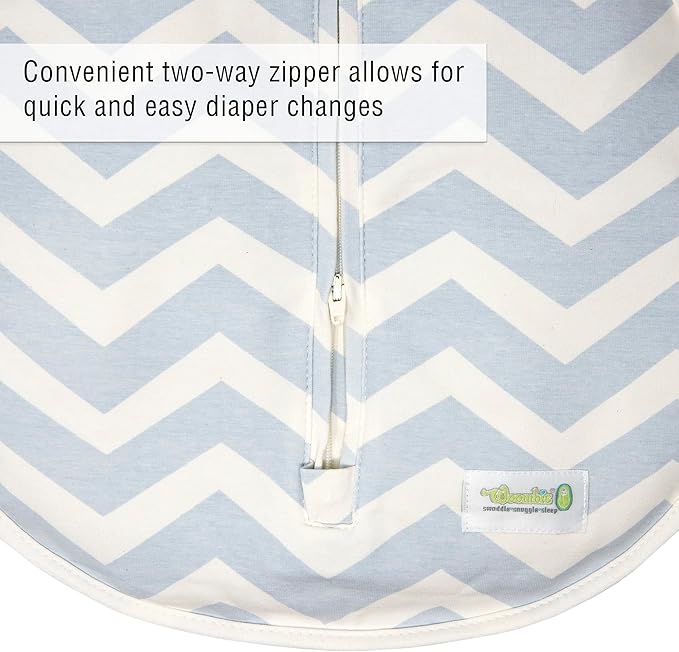 Woombie Original Baby Swaddling Blanket - Soothing, Cotton Baby Swaddle with Zipper - Wearable Newborn Blanket, Dreamy Blue Chevron, 14-19 lbs