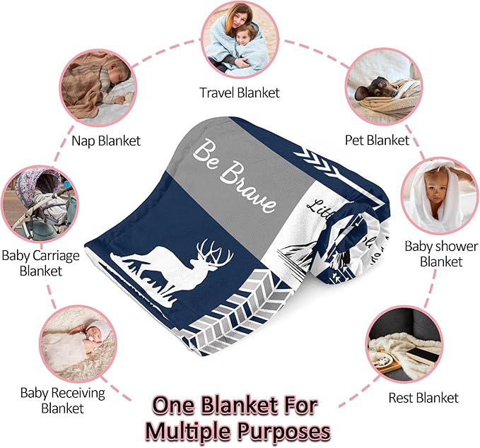 Ship Next Day, Personalized Baby Boy Blanket Gifts, Custom Receiving Blankets for Boys, Woodland Kids Blanket with Name, Customized Newborn Swaddle Blankets, Baby Shower Birthday