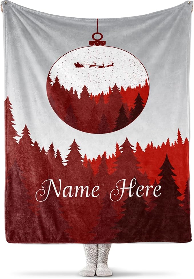 Personalized Plush Christmas Blanket | Cozy Fall Throw Blanket | Custom Winter Blankets | Ornament Christmas Throws | Santa Sofa Throw | Customized Soft Christmas (Fleece 30x40)