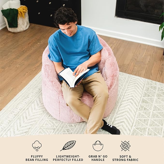 Big Joe Milano Bean Bag Chair for Kids, Teens, Adults, Ultra-Soft Mauve Plushie Polyester Blend, Lightweight Seat for Reading Nook and Gaming, 2.5 Foot Refillable